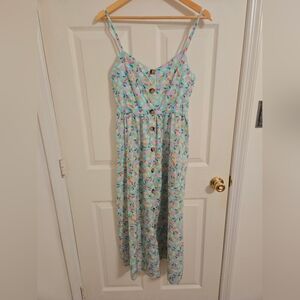 L.A Soul Blue Floral And Fruit Print Cotton Sundress Size Medium